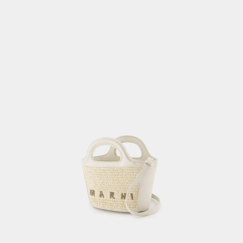 Marni Witte Katoenen Micro Portemonnee Tropicalia Beige Dames