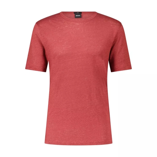 Boss Rundhals-T-Shirt Tiburt aus Leinen Rot 