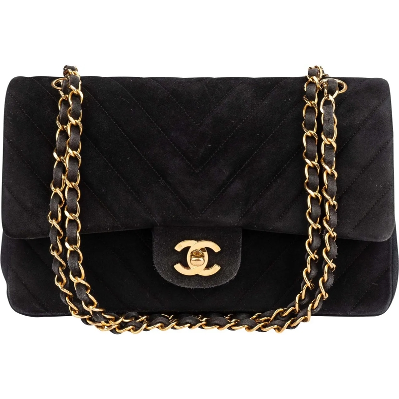Chanel Schultertasche Chanel Quilted Suede 24K Medium Double Flap Crossb schwarz