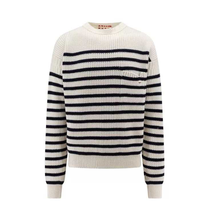 Marni Virgin Wool Sweater With Striped Motif Neutrals