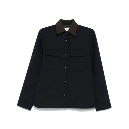 Officine Generale Shirts Navy Blue Wool Shirt Blue