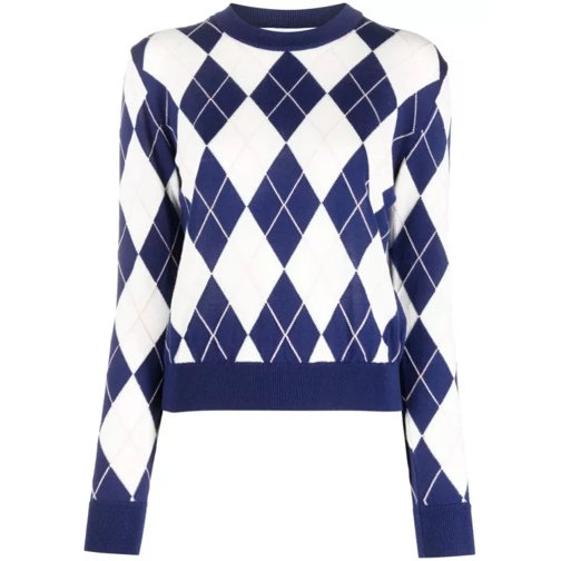MSGM Blue Argyle Sweater White 