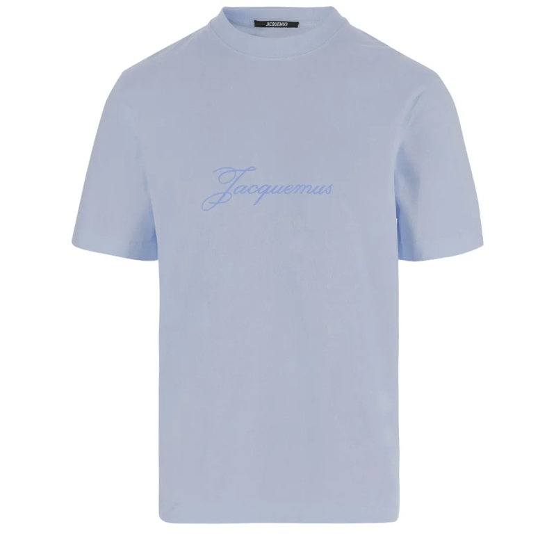 Jacquemus T-shirt Minimalist Light Blue Cotton T-Shirt With Tone-On- Blue