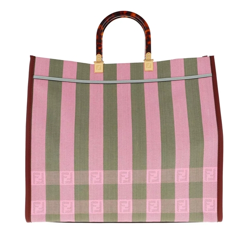 Fendi Sunshine Tote Bag Calf Silk Military/Pink/Soft Gold Rymlig shoppingväska