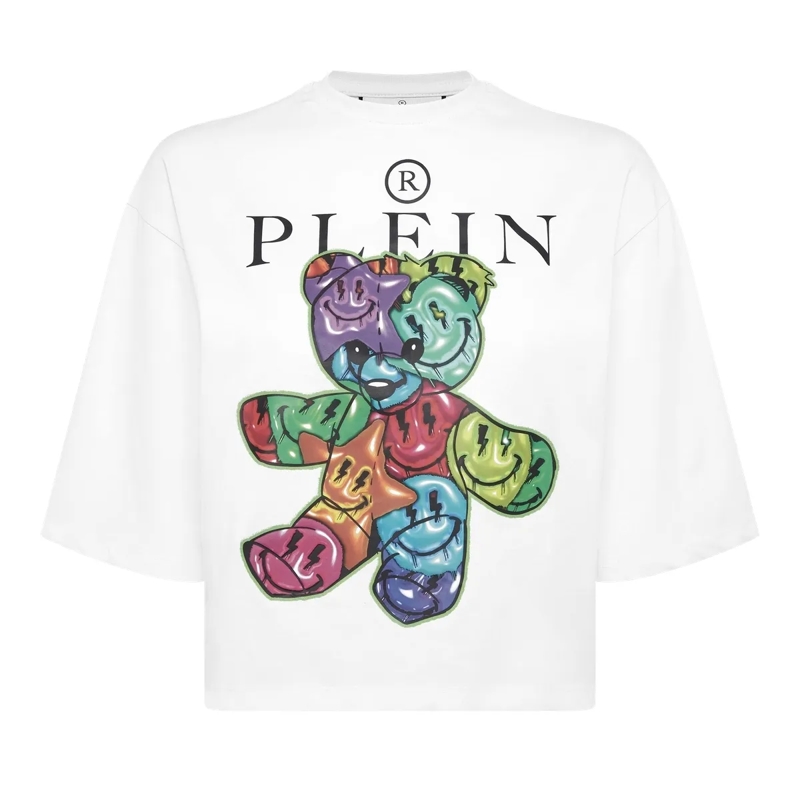 Philipp Plein T-Shirt T-Shirt Rundhalsausschnitt Teddy weiss