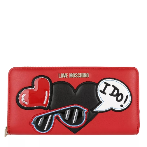 Love Moschino Wallet Love Patches Rosso Portemonnaie mit Zip-Around-Reißverschluss