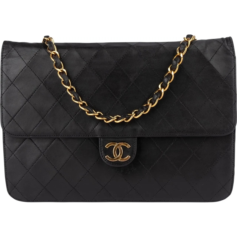 Chanel Tote Chanel Quilted Lambskin 24k Gold Single Flap Shoul schwarz