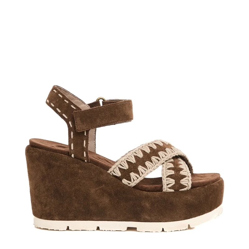 Mou Sandalen Wedge Sandal With Crisscross Strap Brown