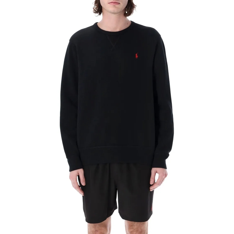 Polo Ralph Lauren  Cotton-Blend Fleece Crewneck Sweatshirt With Ribbe Black