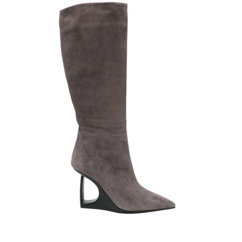 Vic Matié Stiefel Knee-Length Anthracite Grey Calf Suede Boots Grey