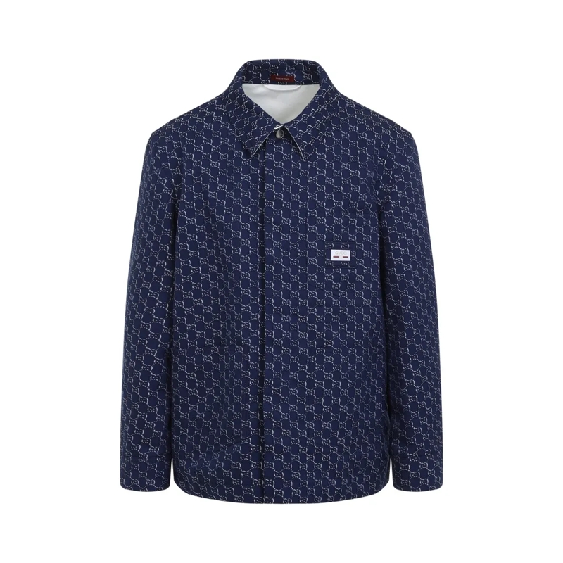 Gucci Hemd Button-Down Shirt With Geometric Pattern Blue