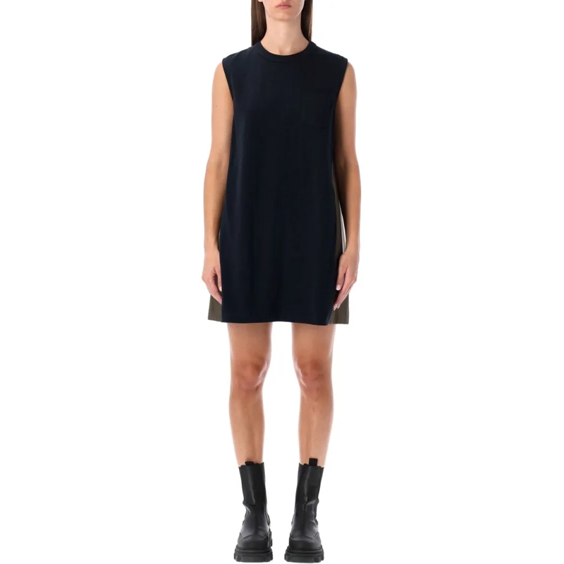Sacai Minikleid Short Dress With Contrasting Pleated Back Black