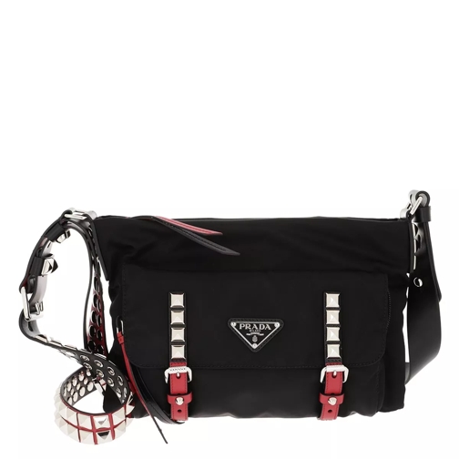 Prada Studded Nylon Crossbody Bag Nero/Fuoco Cross body-väskor