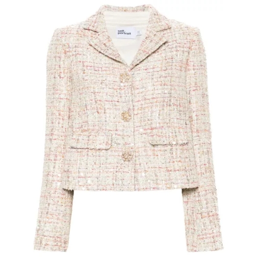 Self Portrait Sequin-Embellished Tweed Jacket Neutrals 