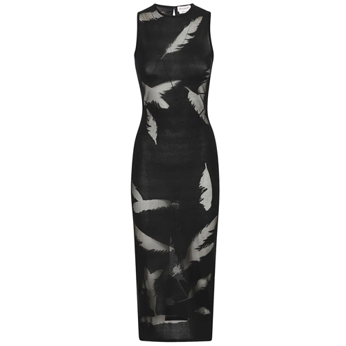 Alexander McQueen Abendkleider Silk Viscose Sheath Dress With Feather Inlay Black