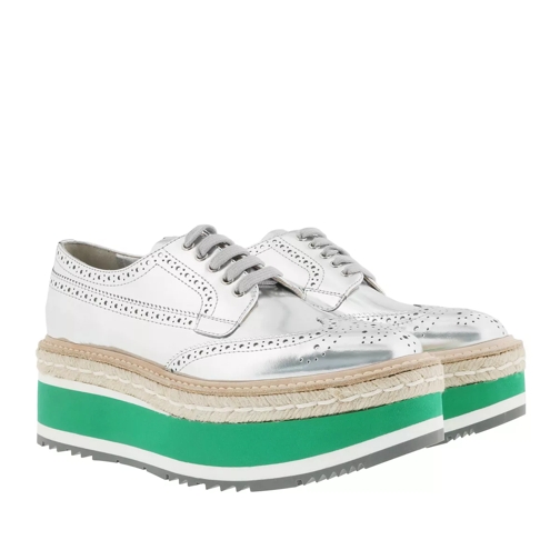 Prada Lace Up Sneaker Leather Silver Low-Top Sneaker