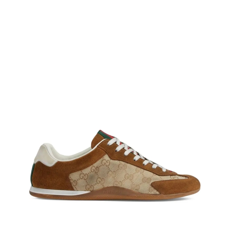 Gucci Low-Top-Sneaker Monogram-Patterned Suede And Fabric Flat Shoes Brown