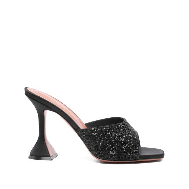 Amina Muaddi Sandalen Crystal-Embellished Satin Sandals With Hourglass H Black