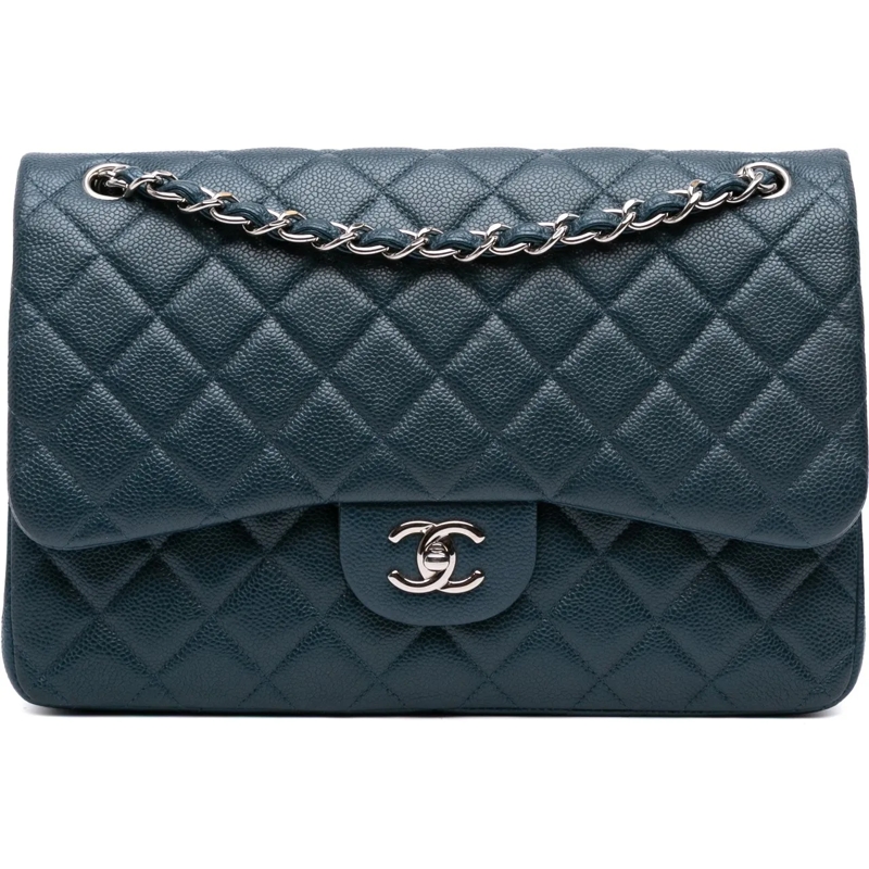 Chanel Sac à bandoulière Jumbo Classic Iridescent Caviar Double Flap blau