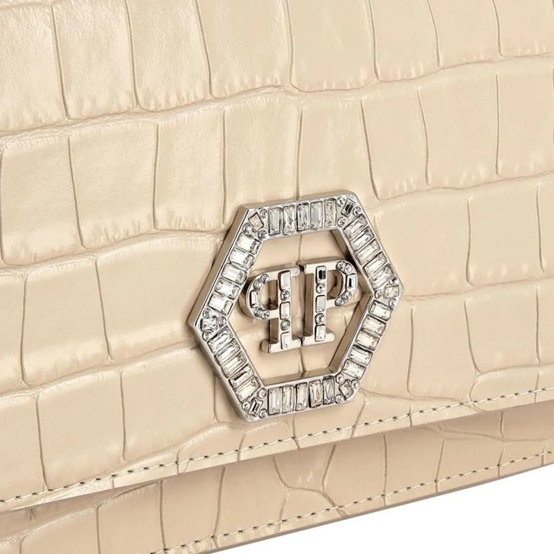 Philipp Plein Clutch Klappentasche Hexagon Crocco Geprägt beige(Image 3)