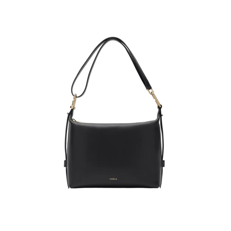 Furla Schultertasche Tonie M Leather Hobo Shoulder Bag, Black Black