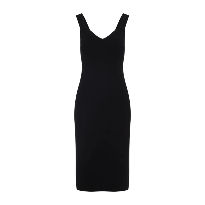 Max Mara Midikleid Black Midi Dress With Flattering V-Neckline Black