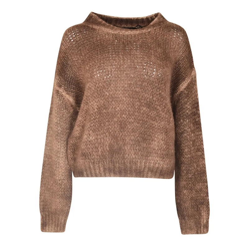 Roberto Collina Pull Textured Knit Alpaca Sweater With Cropped Hem Brown