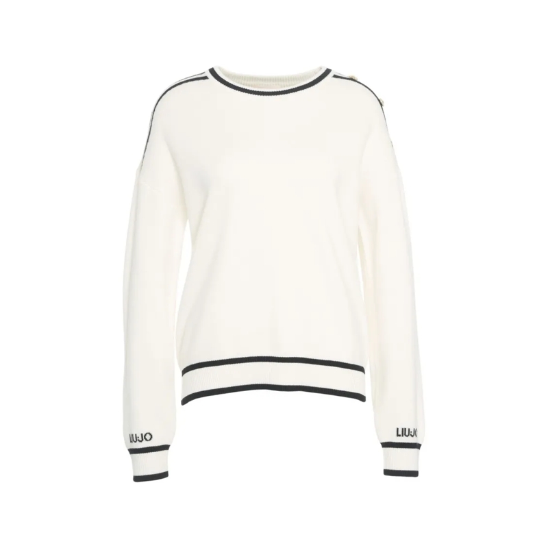 LIU JO Pullover Relaxed Fit Sweater With Contrast Stripes White
