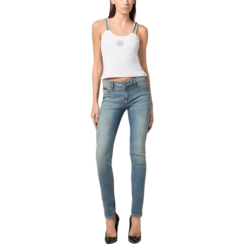 Philipp Plein Top Rib Tank Top Strass Hexagon weiss(Image 4)