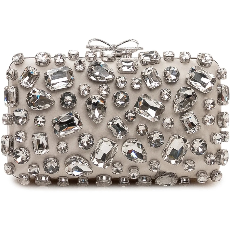 Self Portrait Clutch Clutch con Cristalli Applicati weiß