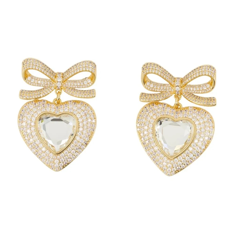 Self Portrait Oorknopjes Bow Crystal Heart Earrings - Metal - Gold Not Applicable