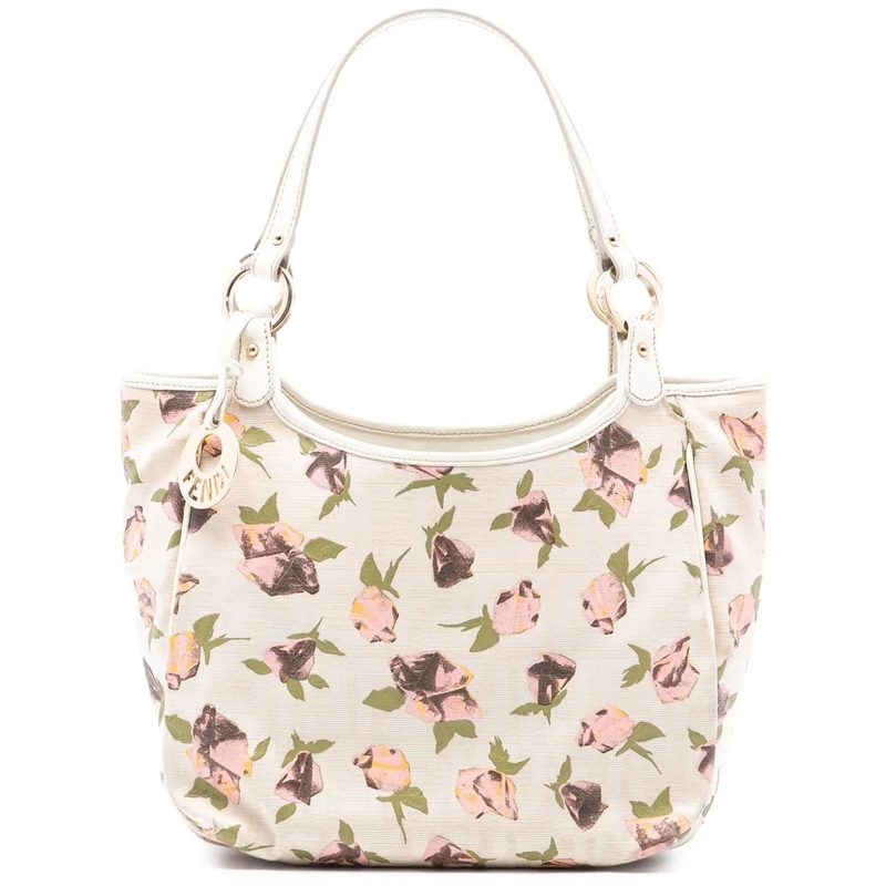 Fendi Tote Zucca Canvas Rose Printed Chef Handbag braun