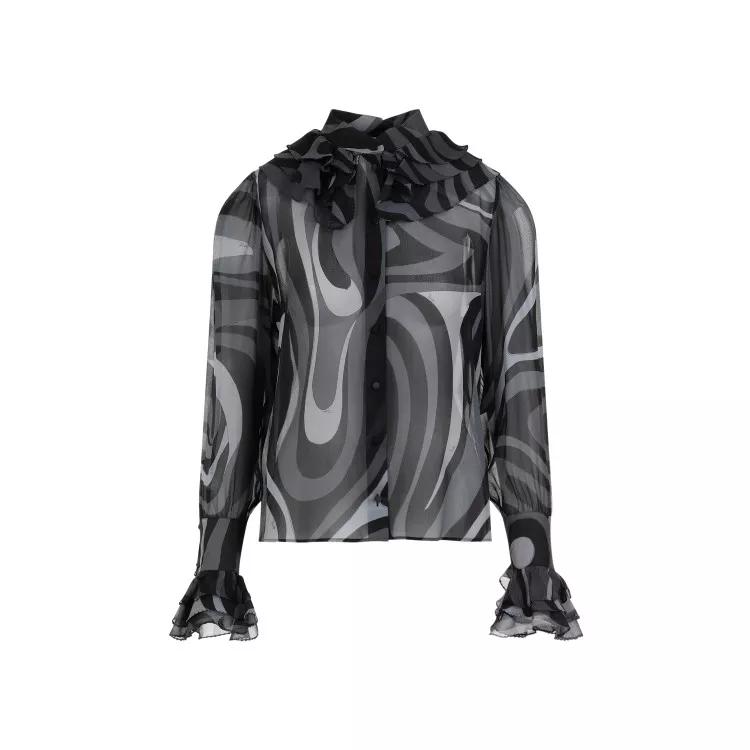 Pucci - Ls Grey Black Silk Shirt - Größe 38 - gray