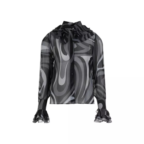 Pucci Ls Grey Black Silk Shirt Grey 