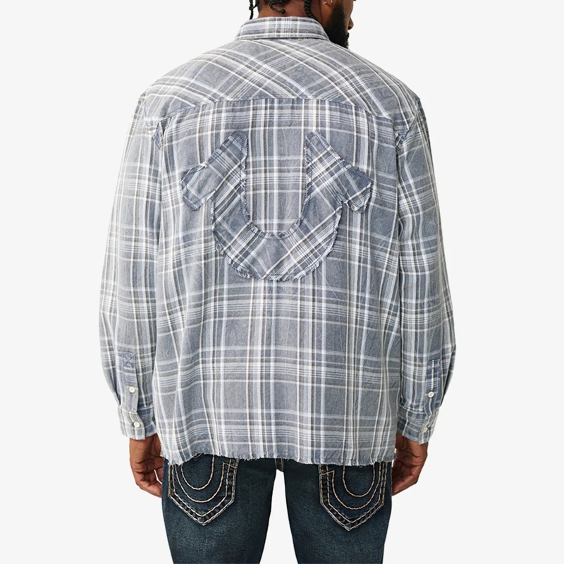 True Religion Hemd - Flanellhemd- Lässiger Schnitt- Knopfleiste- G blau(Image 4)