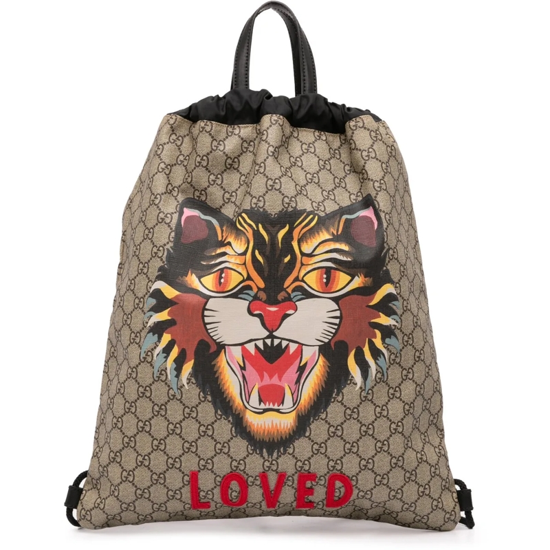 Gucci Sac à dos GG Supreme Angry Cat Drawstring Backpack braun