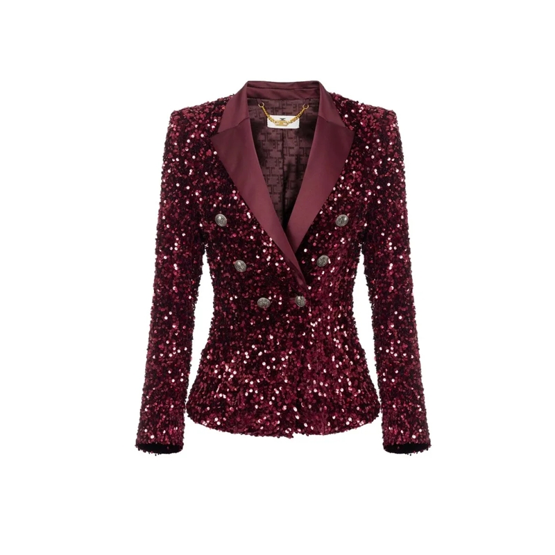 Elisabetta Franchi Blazer Double-Breasted Blazer With Satin Lapel And Sequin Burgundy