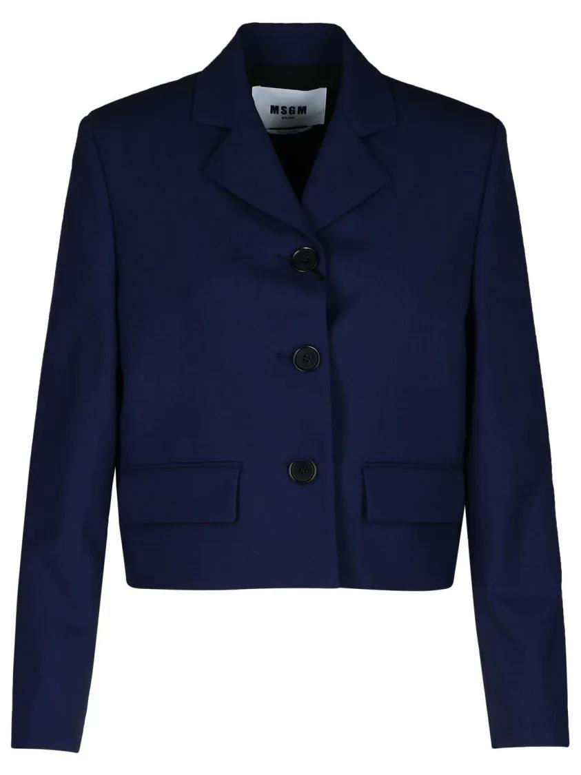 MSGM - Navy Virgin Wool Crop Blazer - Größe 40 - blau