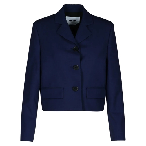 MSGM Navy Virgin Wool Crop Blazer Blue Blazer