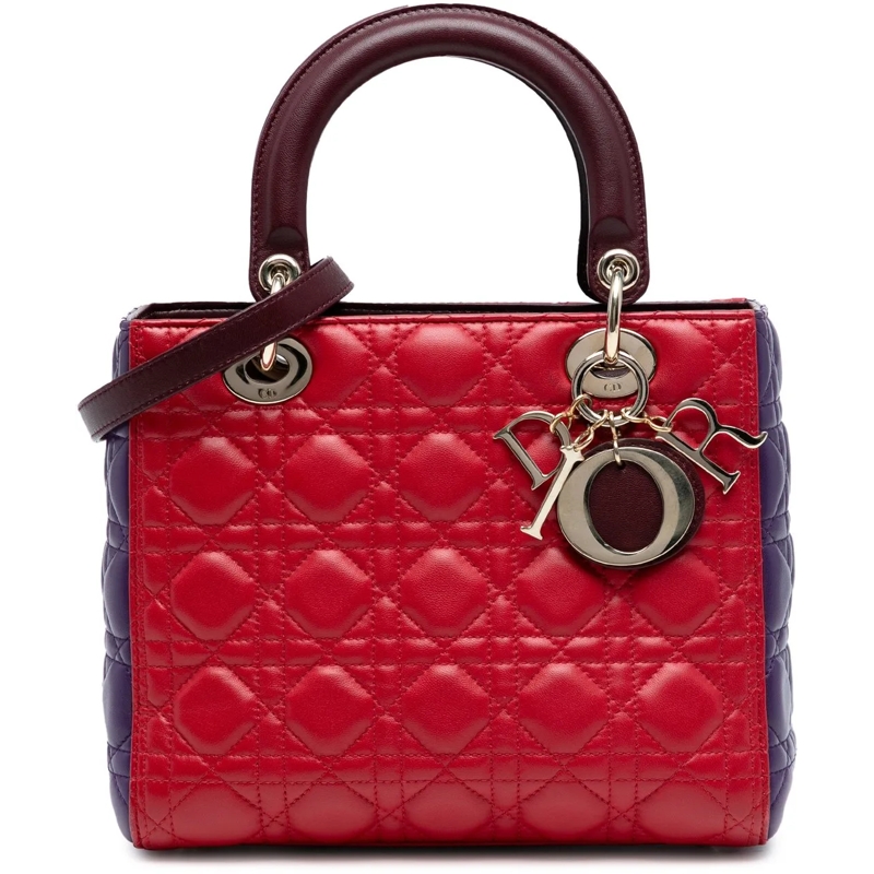 Christian Dior Schultertasche Medium Tricolor Lambskin Cannage Lady Dior rot