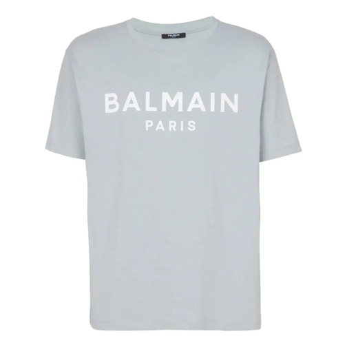 Balmain T-Shirts Logo-Print Cotton T-Shirt Grey