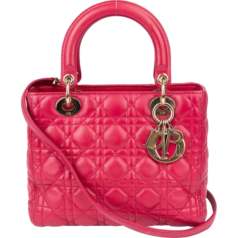 Christian Dior Tote Christian Dior Quilted Leather Lady Dior Handbag rot