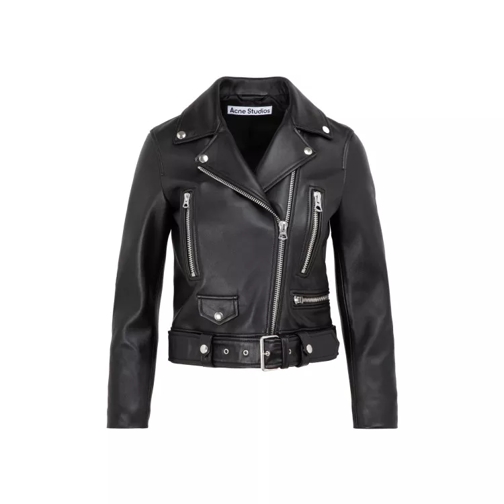 Acne Studios Black Leather Cropped Biker Jacket Black 