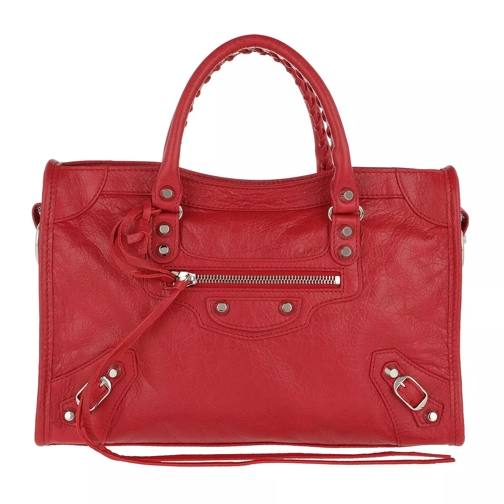 Balenciaga City Tote Tassel Studded Leather Red Rymlig shoppingväska