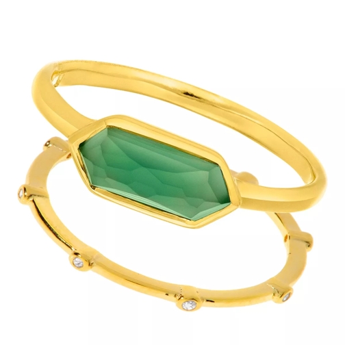 Leaf Ring Set Cube, green agate, silver gold plate  Green Agate Bague