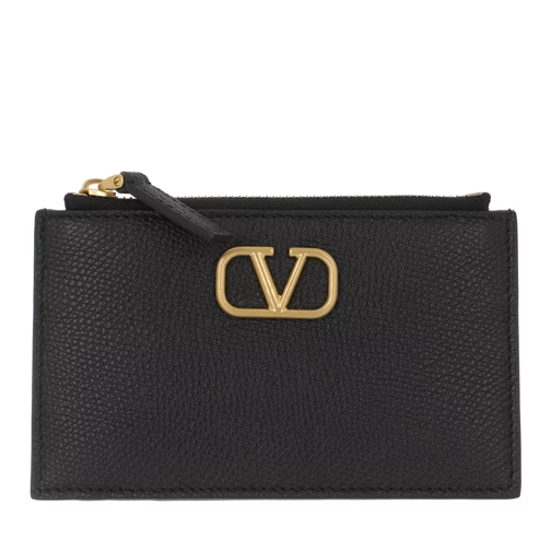 Valentino Garavani V Logo Signature Card Holder Leather Black Korthållare