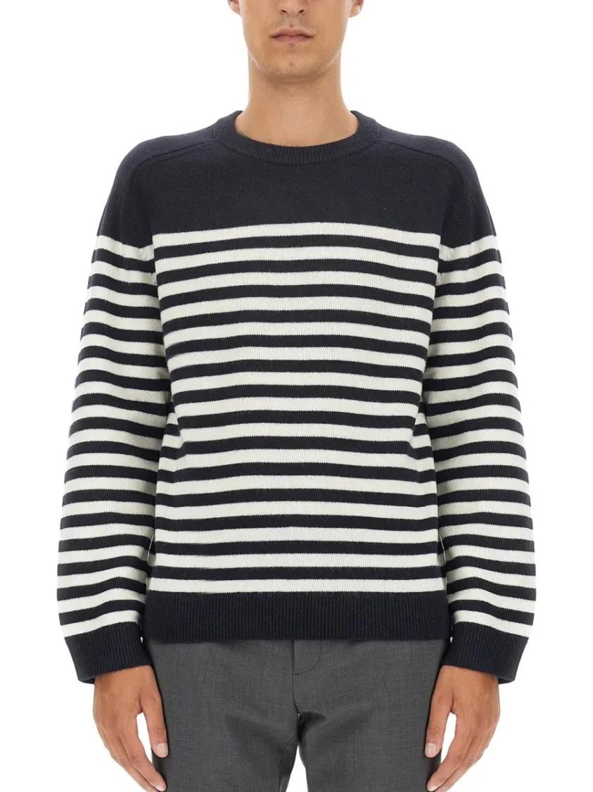 Thumbnail - Theory - Relaxed Fit Striped Wool-Cashmere Crew Neck Sweate - Größe S - bunt