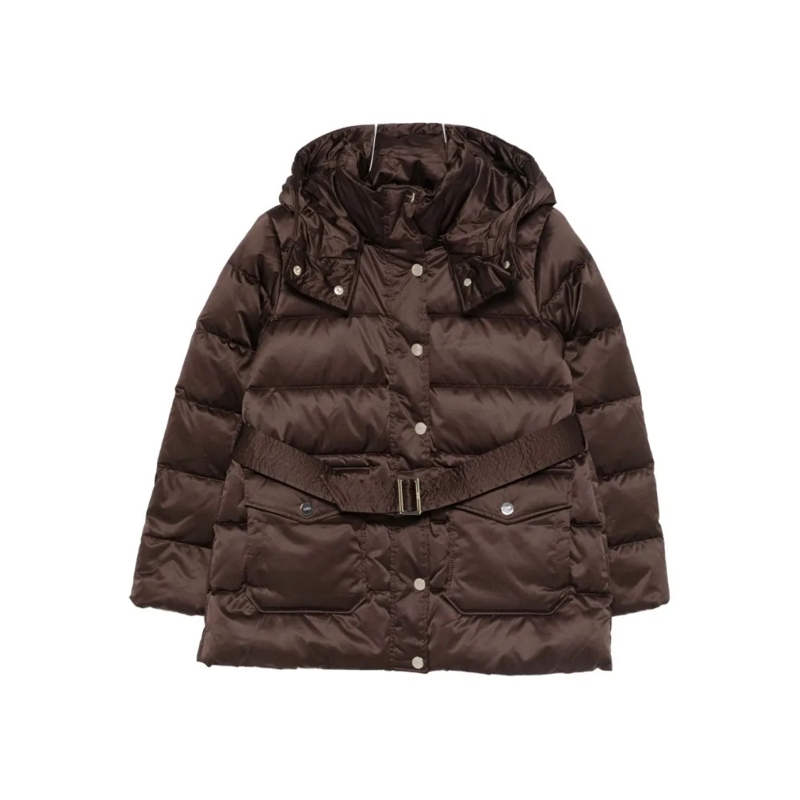 LIU JO  Quilted Brown Jacket With Belted Waist Brown