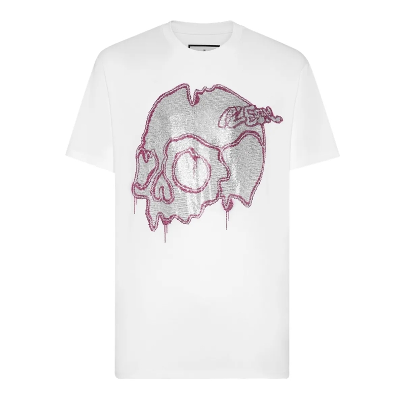 Philipp Plein T-Shirt T-Shirt Skull Mit Schmucksteinen weiss