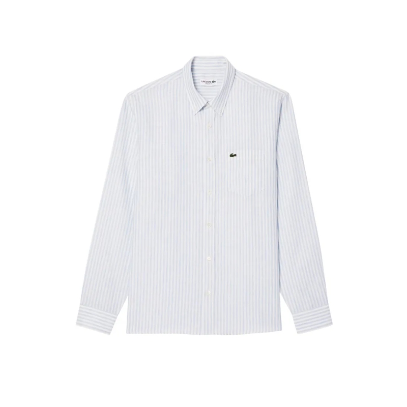 Lacoste Hemd Striped Linen Shirt With Mother-Of-Pearl Buttons White